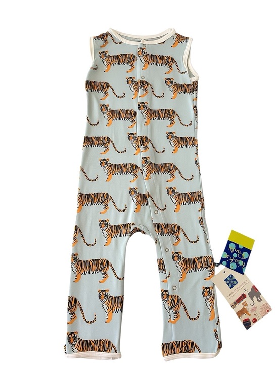 Kickee Pants Other - NWT Kickee Pants Bamboo Blue Tiger Print One-Piece Sleeveless Romper